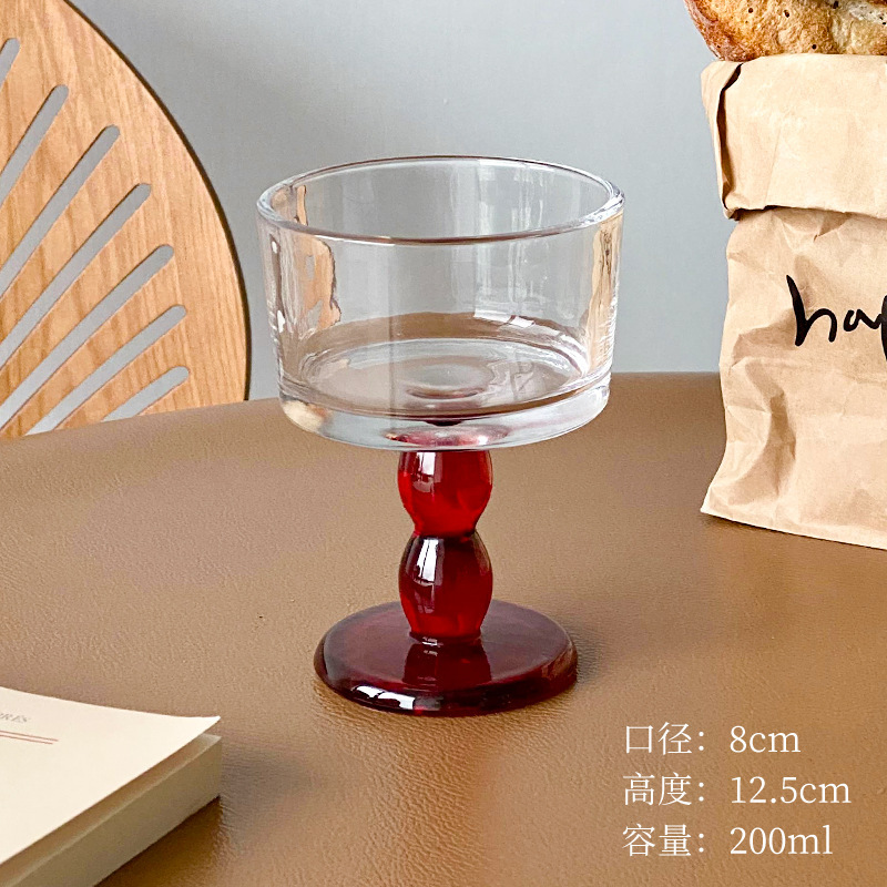 Retro medieval en relieve taza de helado de vidrio de pie alto taza de postre helado tazón de yogur tazón de desayuno nicho sensación de atmósfera