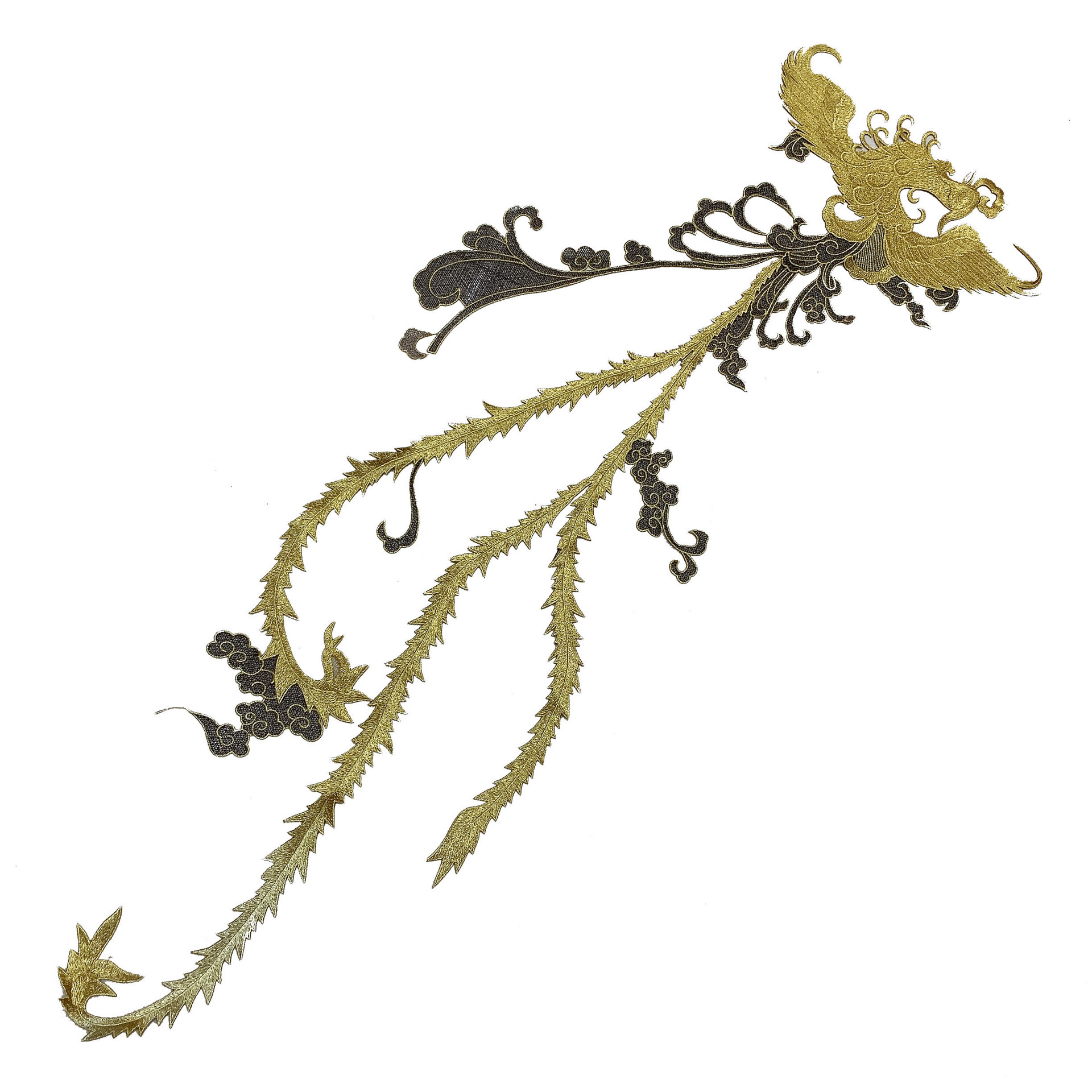 爆款大号凤凰 绣旗袍服装彩色蕾丝细线带金线镂空立体刺绣花朵