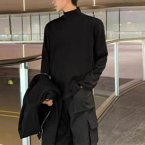 Autumn and winter new men's bottoming shirt, velvet mid-neck, polished hair, slim inner, long-sleeved, warm top, comfortable