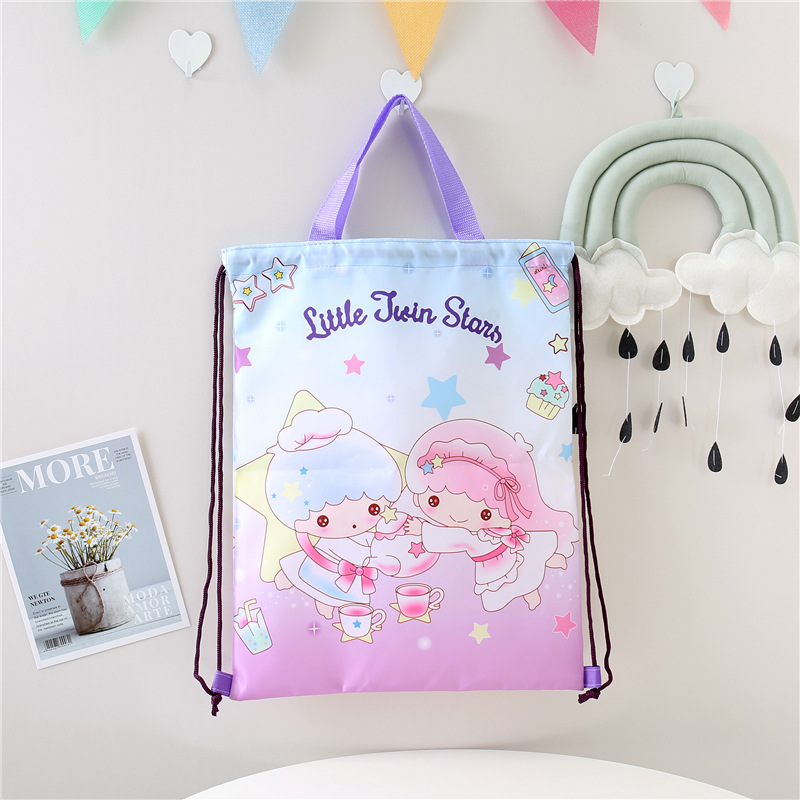 卡通美乐双子抽绳束口背包双肩包便携轻便旅行收纳包学生补习背袋