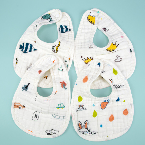 8-Layer High-Density Washed Gauze U-Shaped Back-Clasp Bibs for Babies, Pure Cotton Saliva Towels with Hidden Snap Buttons, 21 x 30 cm