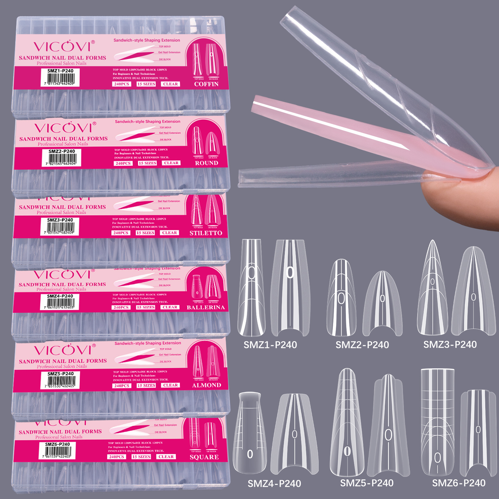 Popular Nail Art Sandwich Nail Form, Thin Oval Layered Type, Paperless Transparent Crystal Phototherapy Extension Nail Form