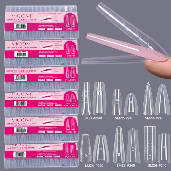Popular Nail Art Sandwich Nail Form, Thin Oval Layered Type, Paperless Transparent Crystal Phototherapy Extension Nail Form