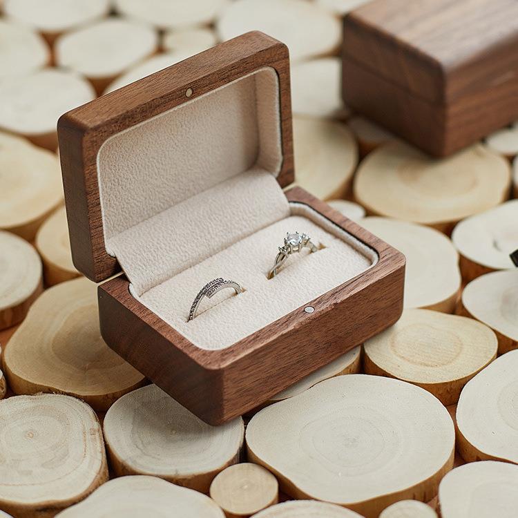 Creative Retro Wooden Proposal Ring Box Wooden Box Wedding Ceremony Single Ring Double Ring Storage Box Exquisite Wooden Box