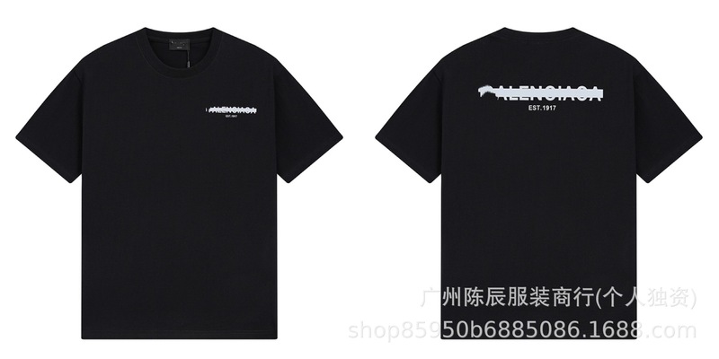 跨境高品质奢潮印花字母logo短袖潮牌外贸B家圆领男女百搭宽松T恤|undefined