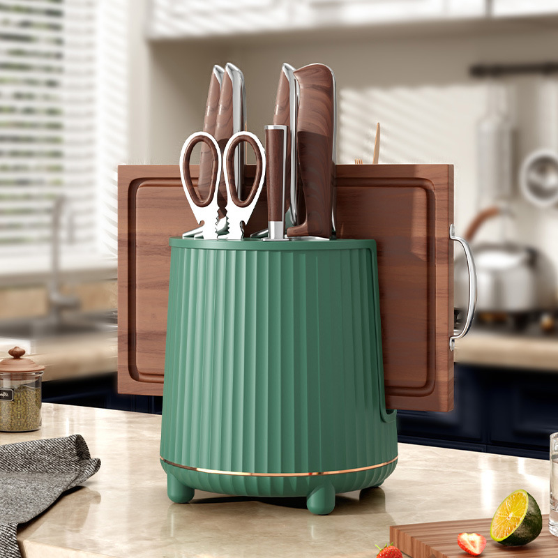 Kitchen Knife Rack Storage Rack Cutting Board Knife and Fork Organizer Storage Rack Rotatable Countertop Tableware Drain Tray Detachable