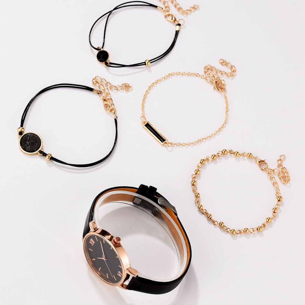 ins new minimalist watch set quartz watch trend pu strap ladies watch strap bracelet set_voghion.com