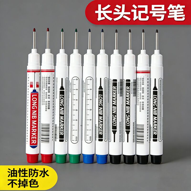 Waterproof Long-Tip Marker Pen, Oil-Based Extended Marker Pen for Tiles, Bathroom, Special Line Drawing, Deep Hole Woodworking Pen, Refillable