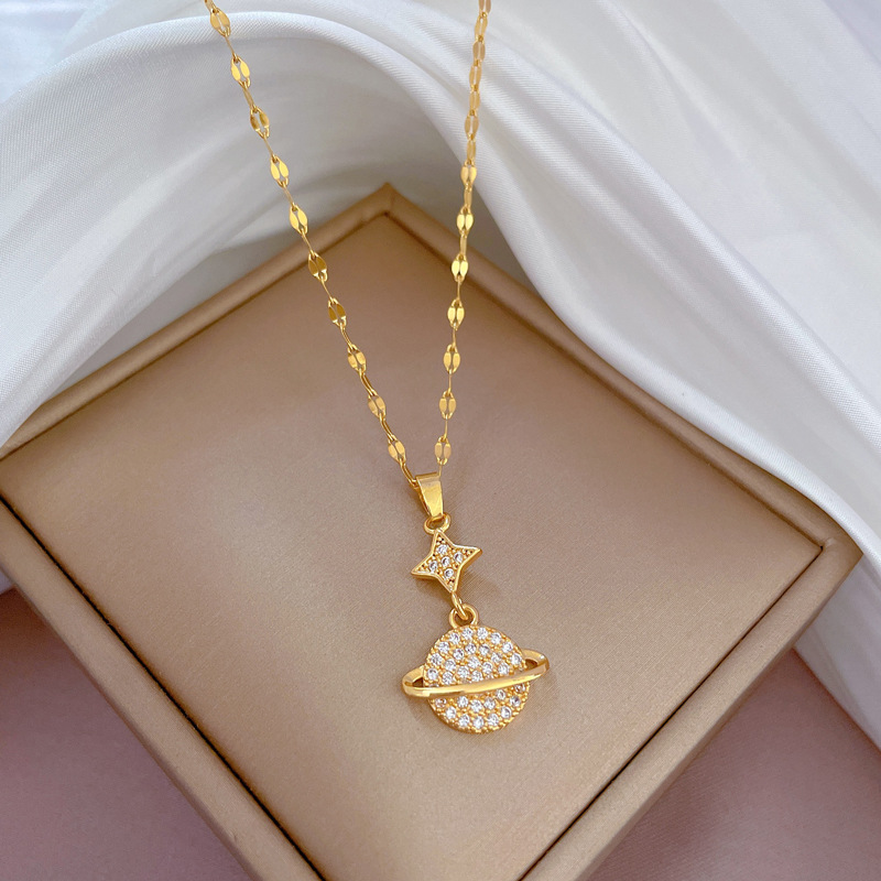 Planet Halskette Aus Echtem Gold Mit Diamanten Für Damen_voghion.com