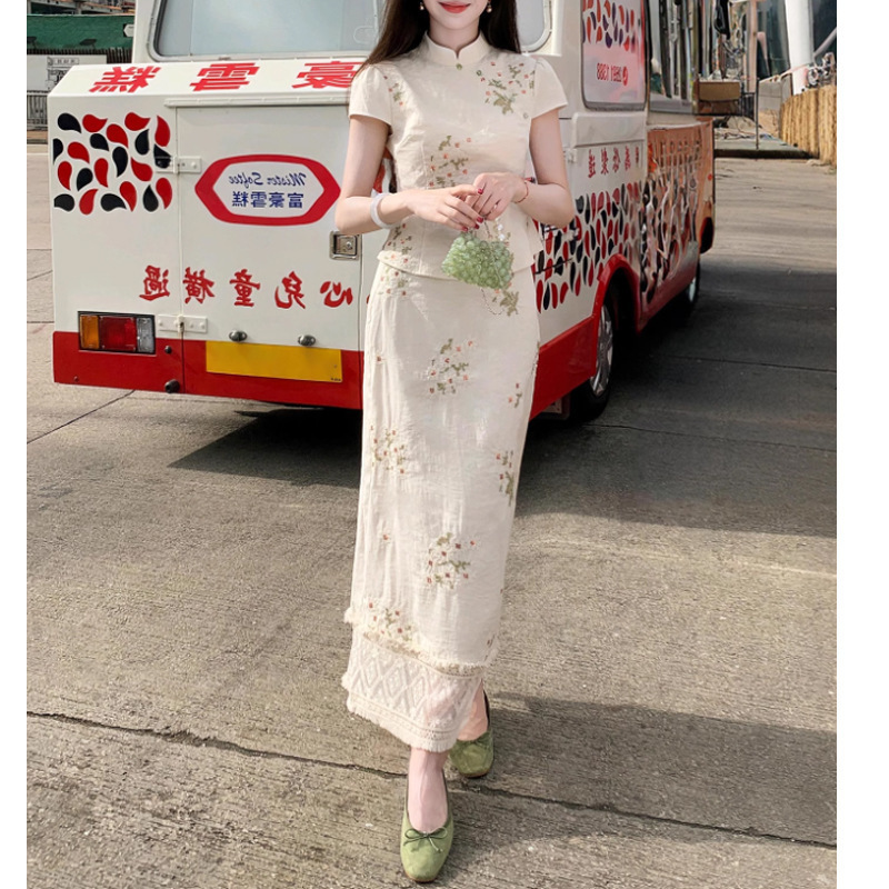 2025夏新款设计感国风新中式碎花拼接改良旗袍刺绣连衣裙两个版本|undefined