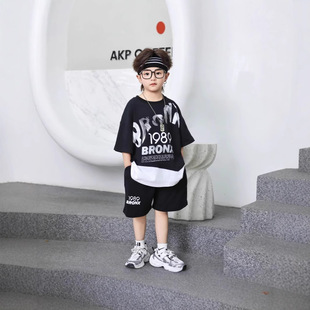 Summer Student Suit Pure Cotton Short-Sleeved Shorts Sports Middle-Aged Children New Style Youth Handsome Hong Kong Style Two-Piece Set