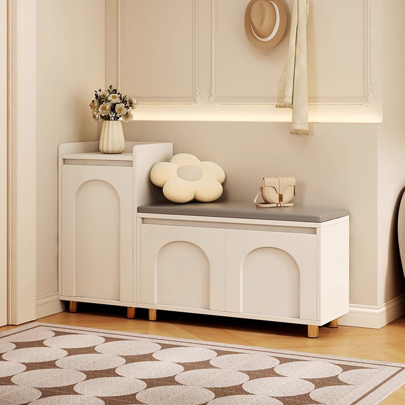 Porta de aire de crema para cambiar de zapato taburete de puerta doméstica para sentarse en el gabinete de zapatos taburete de asiento integrado porche de zapato estante de zapato de entrada para usar taburetes de zapatos