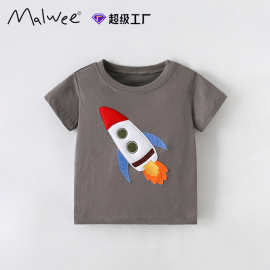 malwee男童短袖夏季新款欧美中小童圆领短袖夏款儿童装休闲上衣