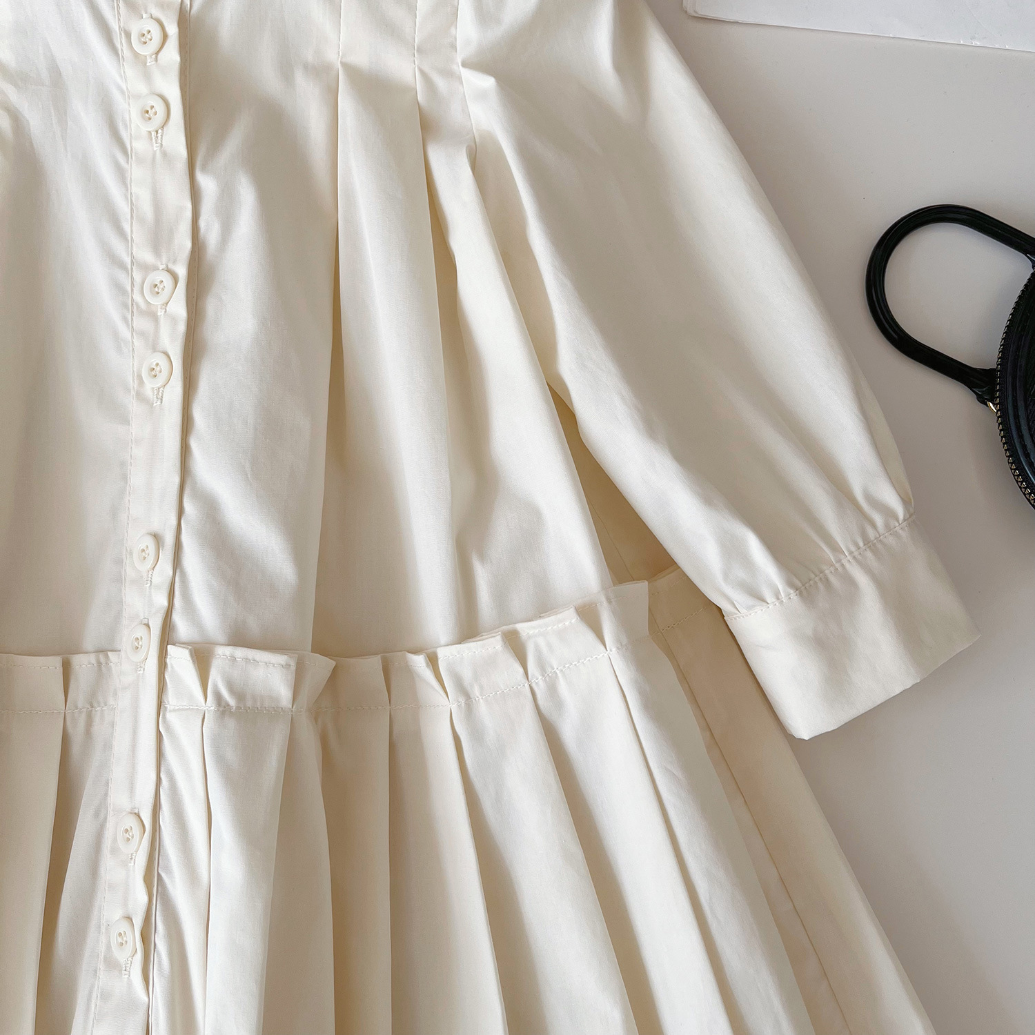 Mädchen Kleid Mit Langarm Plissee Rock In Einfarbigem Design_voghion.com