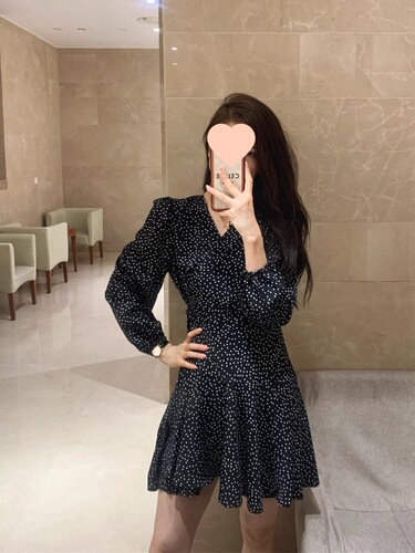 Black Polka Dot Long-Sleeve Shirt Dress for Women, Autumn New Chiffon Collar Short Skirt High-End Word Skirt