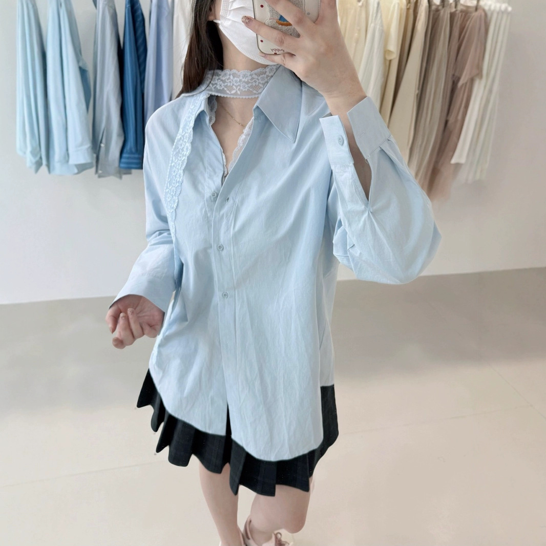 Summer spring lace shirt with bow