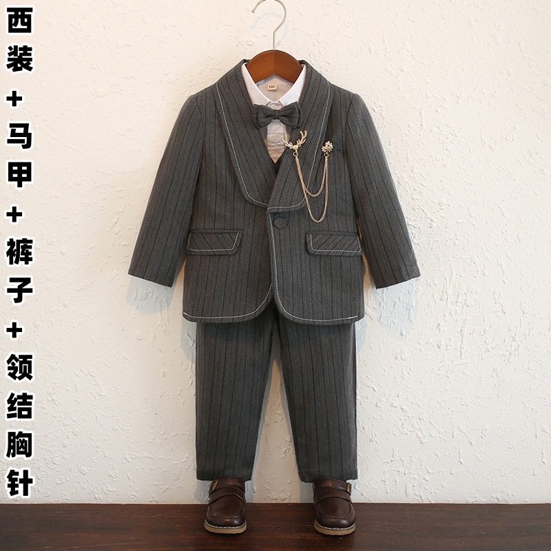 봄, 가을 다크그레이 83A2 [슈트,조끼,바지] + 나비넥타이 브로치