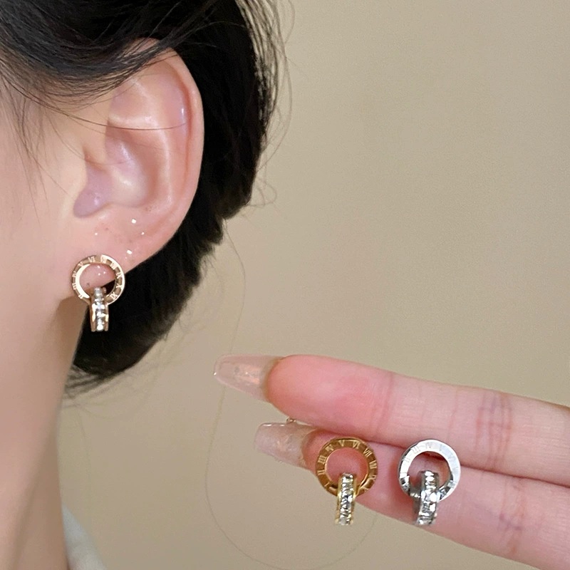 Серьги из нержавеющей стали, образец серебра 925, двойное кольцо, серебро/золото/розовое золото