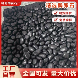 高光精品黑色鹅卵石铺地黑雨花石花园铺路园林装饰黑石头石子定制