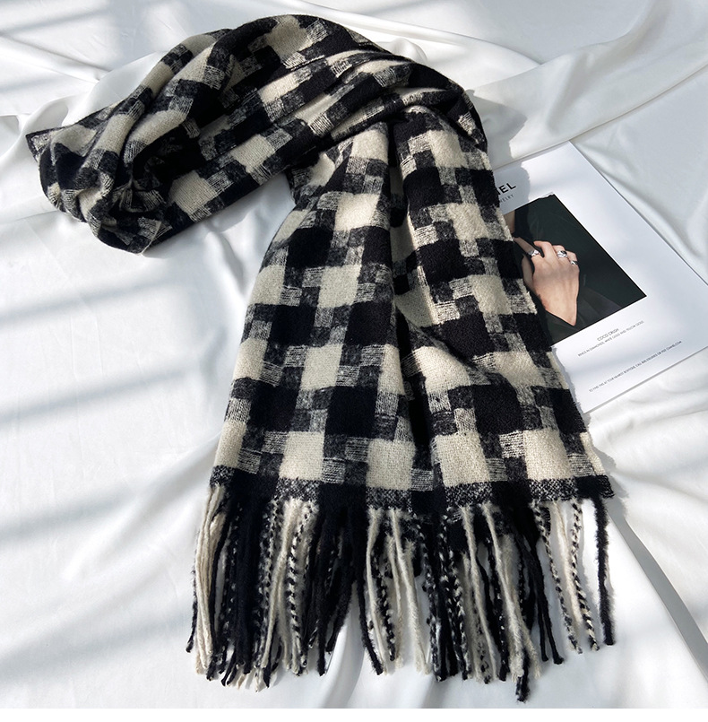 Kariert Schal Mit Fransen Für Damen Für Herbst Und Winter_voghion.com