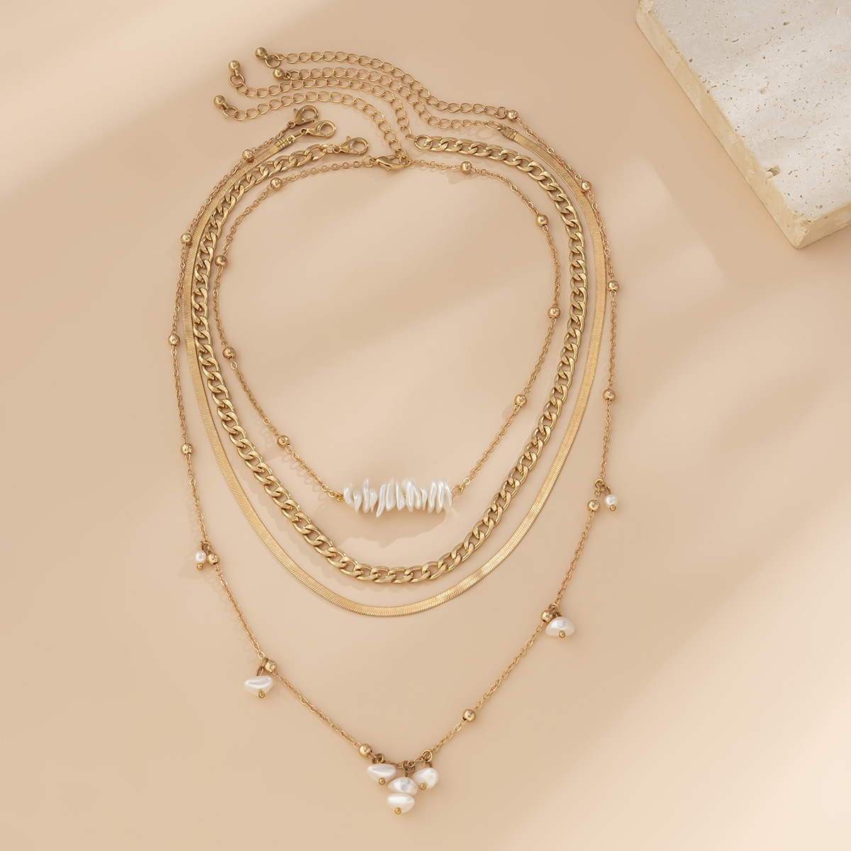 Schlichte Snake Bone Kette Mit Kreuz Und Künstlicher Perle_voghion.com