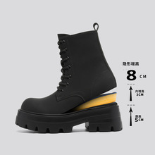 马丁靴男高帮侧拉链隐形内增高8CM户外工装马丁靴G071-J