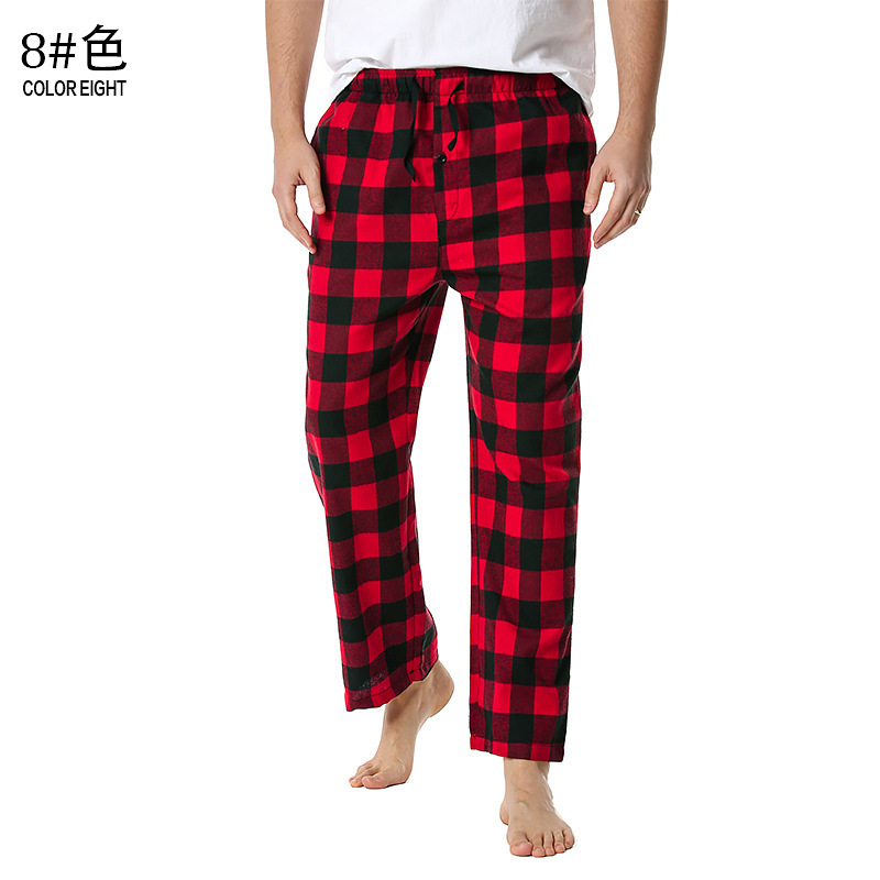 Men's Flannel Pajama Pants Casual Long Pants Cotton Plaid Straight Pants with Side Pockets Homewear_voghion.com