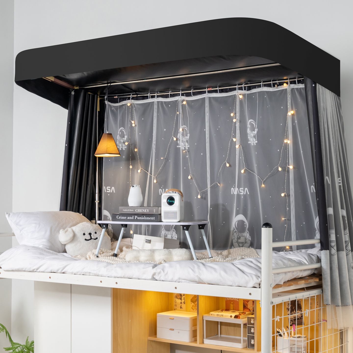 Cortina de cama de órbita u dormitorio estudiantil fuerte cortina de sombra cortina de riel deslizante dormitorio de escuela secundaria cortina de sombra de privacidad