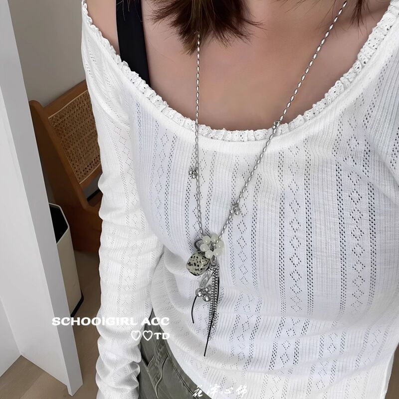 博主同款斑点方块项链天然石爱心百搭高级感小众设计吊坠毛衣链|undefined