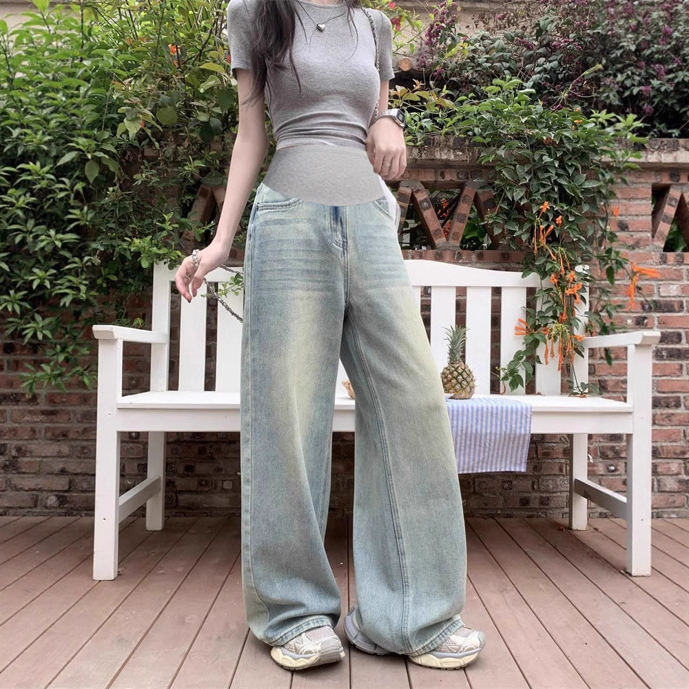 Джинсовые брюки для отдыха для беременных, oversized, облегающие, свободная посадка