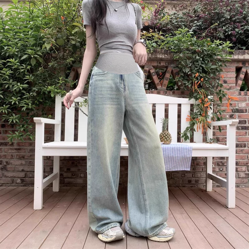 Джинсовые брюки для отдыха для беременных, oversized, облегающие, свободная посадка