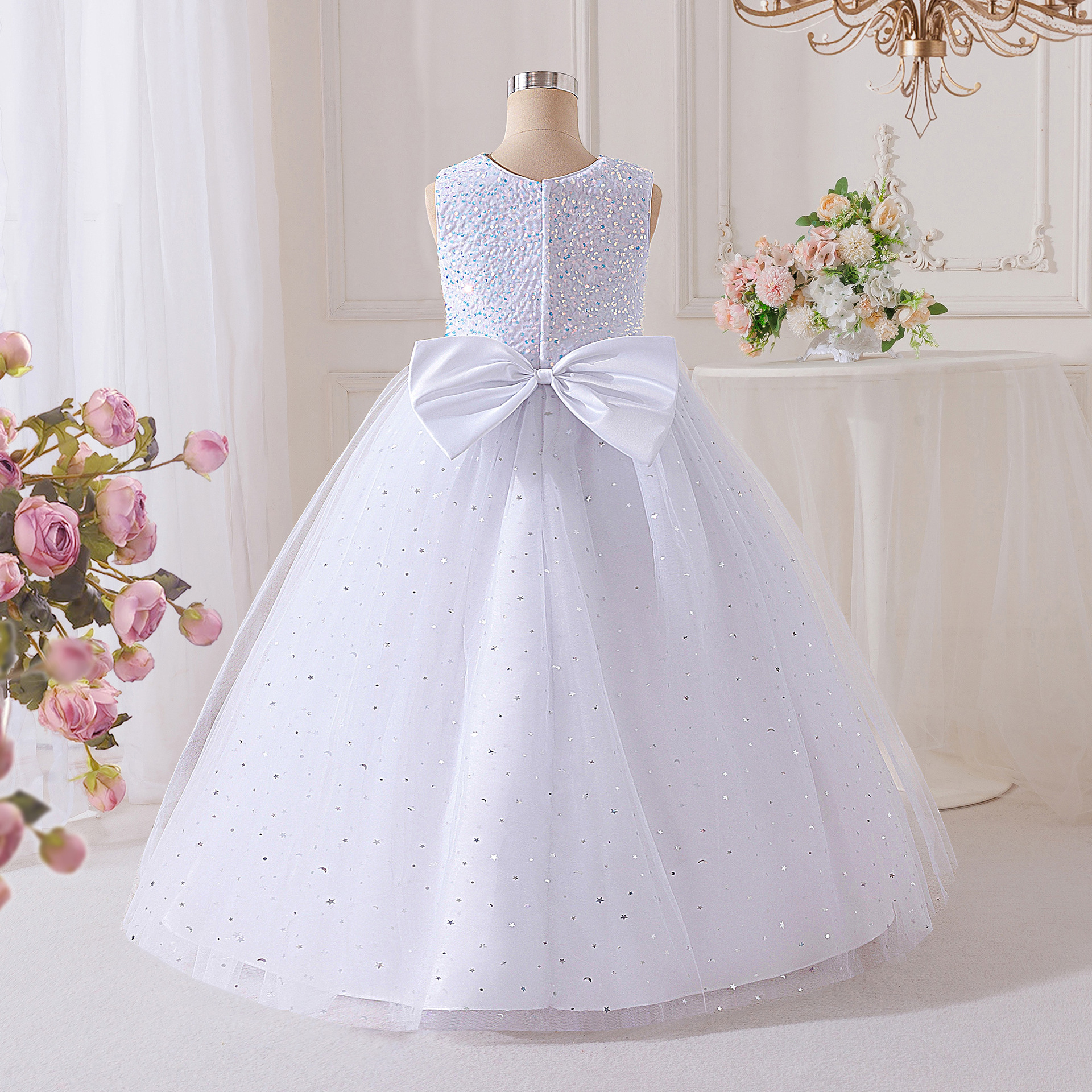 Ropa de niñas sin mangas esquinilla princesa infantil vestido de arco florista vestido de aniversario