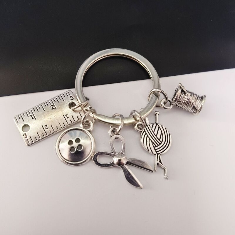 European and American Fashion Cross-Border Accessories Scissors Ruler Buttons Sewing Needlework Tailor Keychain Clothing Designer Bag Charms