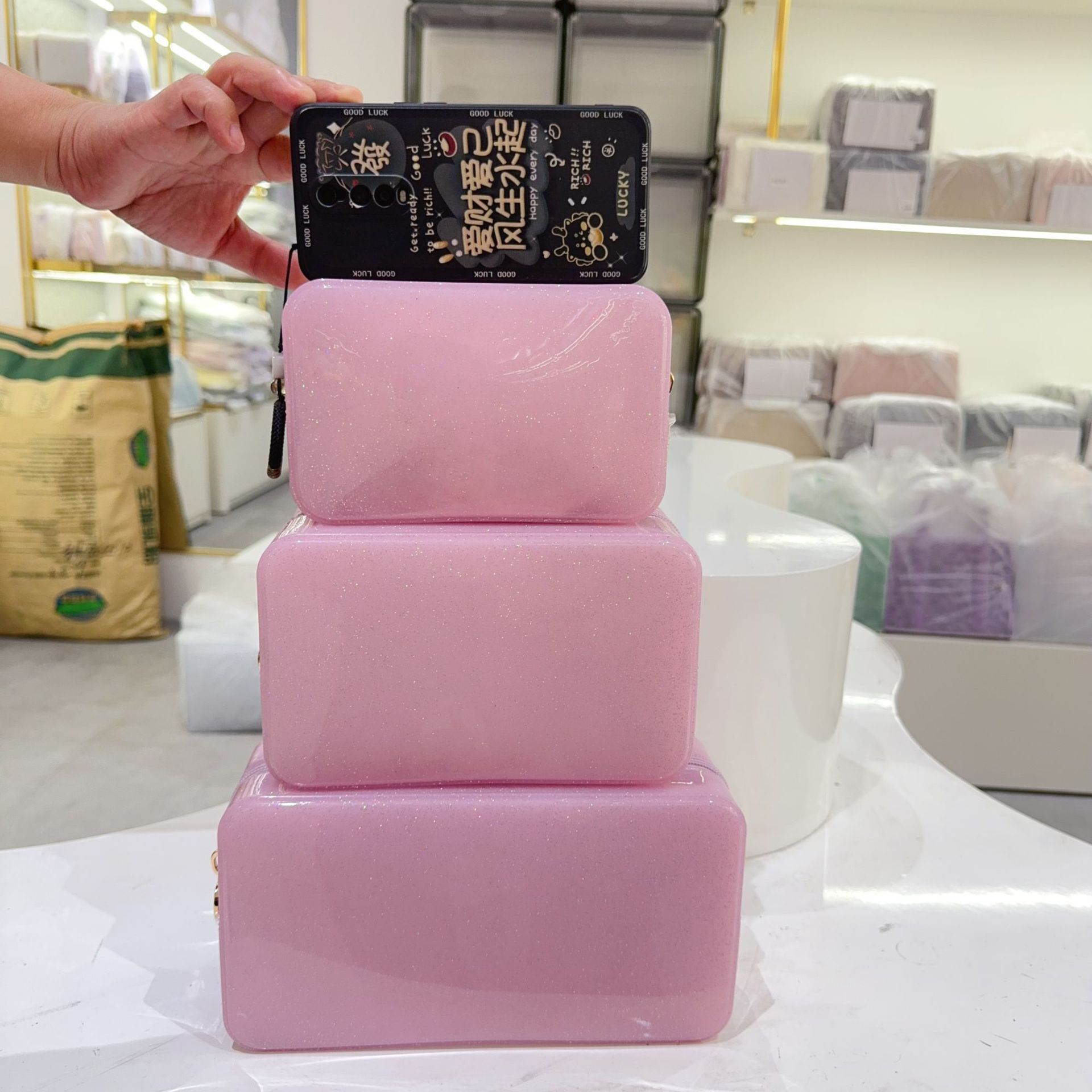 PVC Solid Color Sewing Thread Square Clutches display picture 4