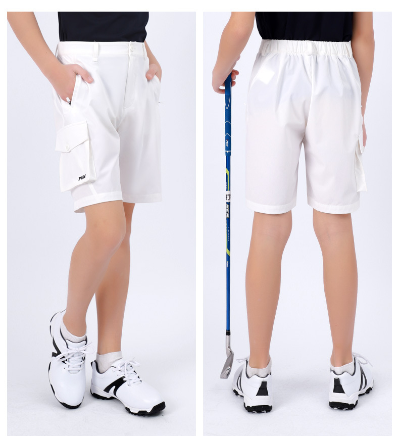 Quần short golf bé trai PGM co giãn thắt lưng thoáng khí nhanh khô — KUZ104 màu xám, KUZ104 màu xanh hải quân, KUZ104 màu trắng chi tiết 9