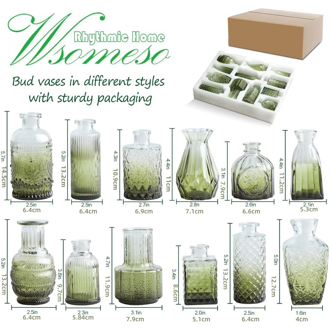 Vaso de vidrio retrógrado personalizado decoración suave de alta calidad pequeño jarrón de vidrio transparente botella de aroma decoración para el hogar