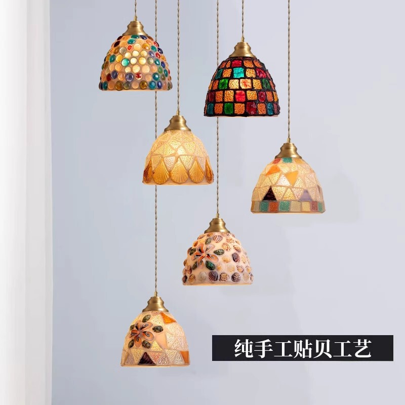 French Retro Shell Restaurant Chandelier American Stained Glass Tiffany Mediterranean Bar Japanese Aisle Light