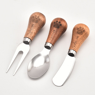 New creative stainless steel cheese knife three-piece acacia wood can be vertical butter knife jam spread knife wholesale