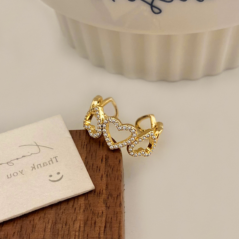 Women's Gender Plating, Hollow Out, Inlay Design Sweet Heart Shape Copper Plating Hollow Out Inlay Zircon Open Rings 1 Piece