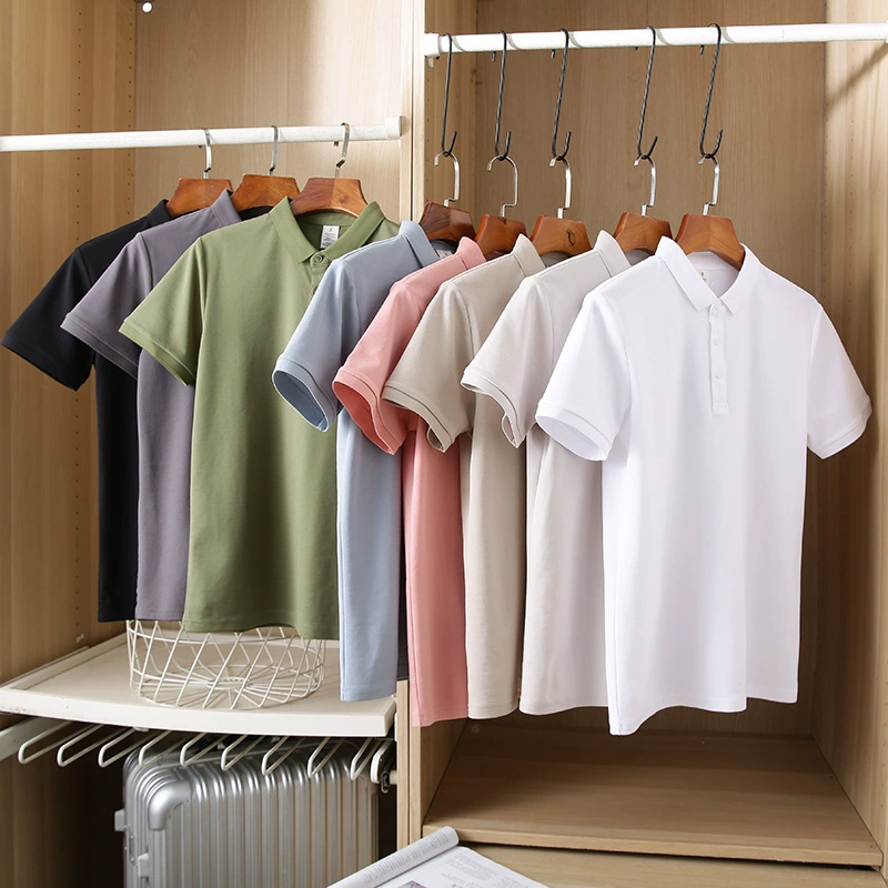 Крутой чесаный хлопок! Высокая светлая роскошь! Весной и летом новая мужская деловая Повседневная Однотонная рубашка-поло с коротким рукавом и лацканами