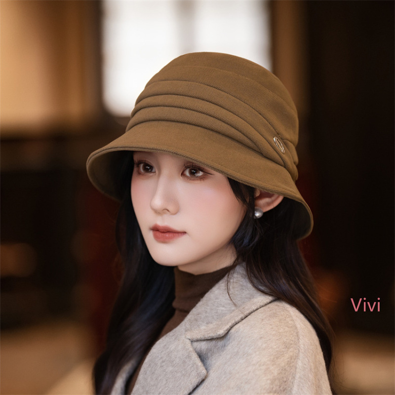 日系文艺复古百搭褶皱渔夫帽秋冬帽子女款保暖水桶帽户外防风盆帽|undefined