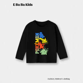 爆款宝可梦儿童长袖T恤数码宝贝t-shirt日系男宝学生韩版纯棉T恤
