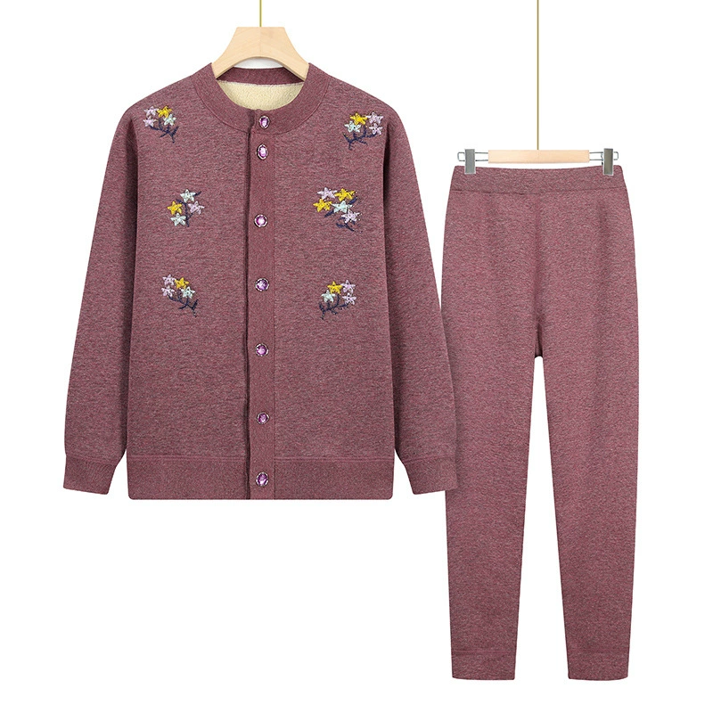 Толстый кардиган для мамы на флисовой подкладке, термобелье, бабушка, средний и пожилой возраст, женский осенне-зимний Кардиган, топ, костюм из двух частей