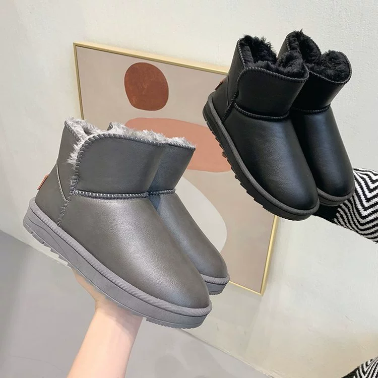 2023 зимний оптовый бархат утолщенный теплая нескользящие снежные сапоги лакированная кожа повседневная толстая подошва короткая трубка снегоступы женские