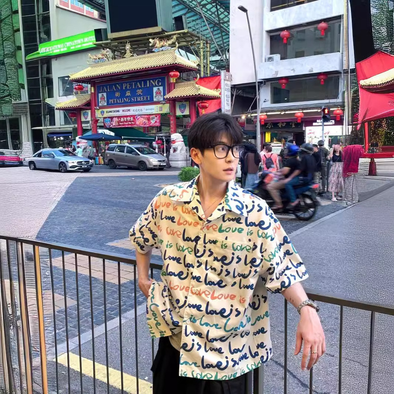 Salt Style Boyfriend Style Retro Shirt Summer Thin Ice Silk Short-sleeved Shirt cleanfit Seaside Wear Half-sleeved Trendy