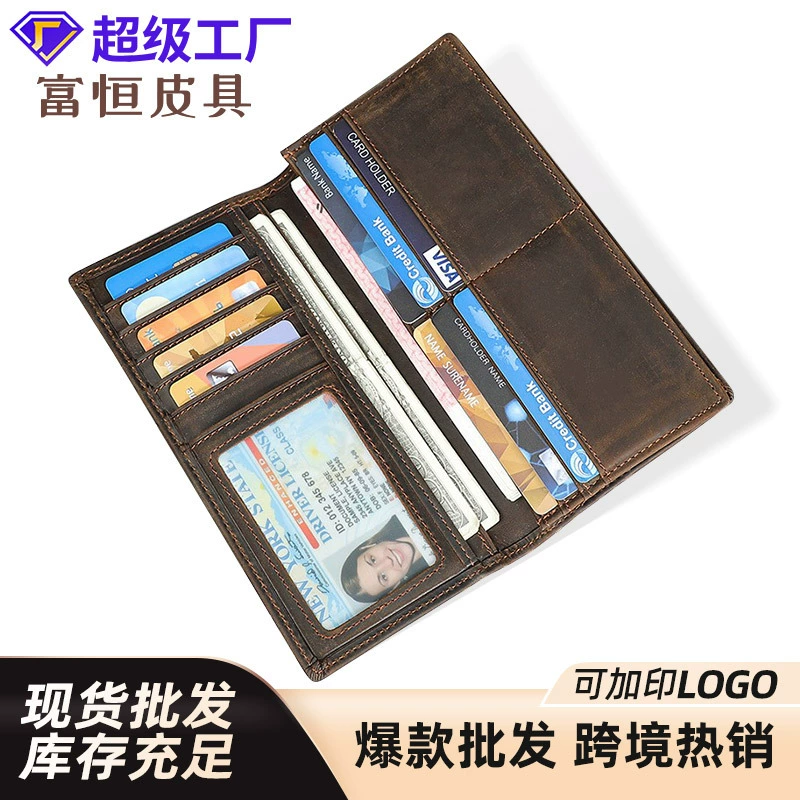 Crazy Horse кожаный мужской кошелек ретро длинная картонная сумка из натуральной кожи мужской повседневный клатк мульти-кард денежный зажим большой емкости