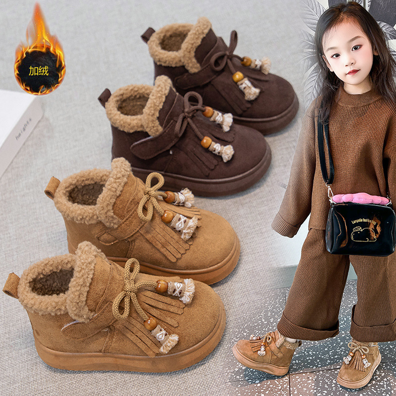 Botas de niñas peluche calentamiento de algodón zapatos de invierno 2026 nuevos niños botas de algodón gruesas botas de nieve de niñas