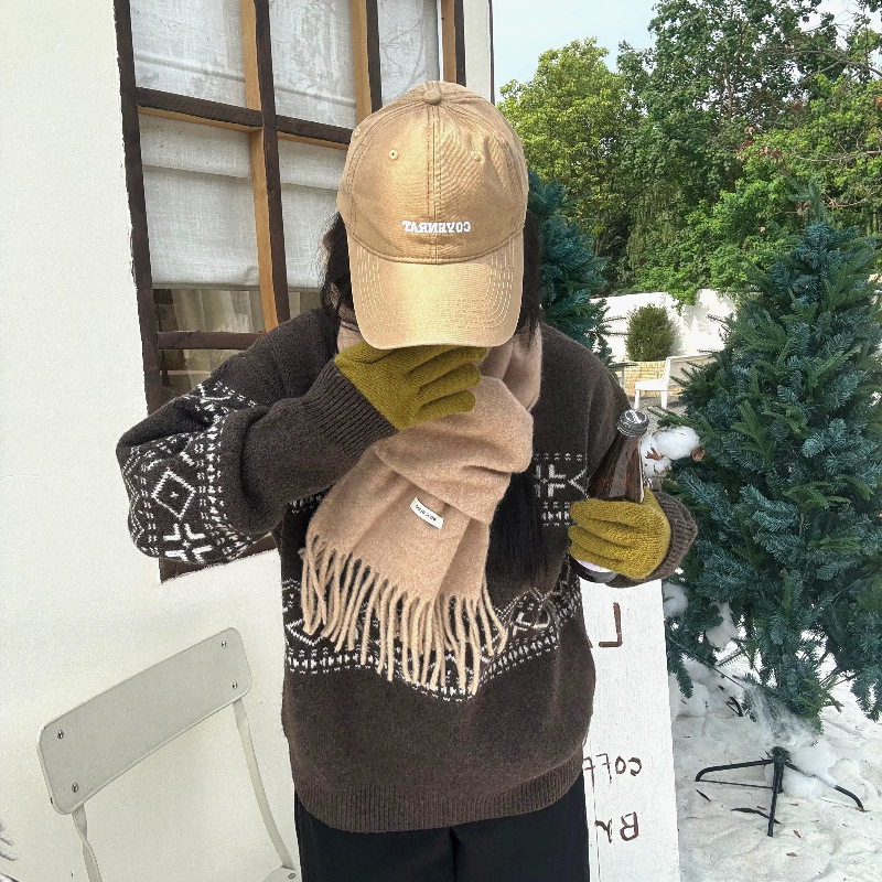 新款秋冬季女款羊毛混纺围巾纯色流苏韩版百搭时尚氛围感保暖围脖|undefined