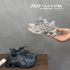 QQO童鞋 2025秋新款儿童时尚潮流字母运动鞋男女童轻便透气老爹鞋