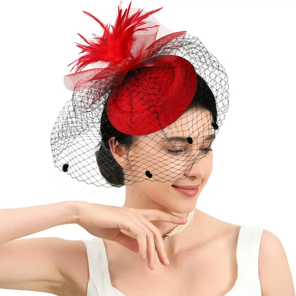 Cross-Border New Feather Headwear Bridal Wedding Mesh Hair Accessories Christmas Party Fascinator Hat for the Horse Racing Festival